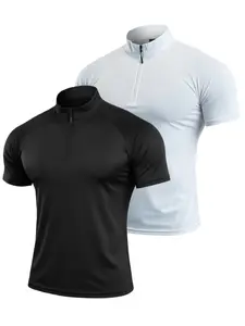 S-XXL 2 Pack Men's Quarter Zip Up Pullover Mock Neck Short Sleeve Stretchy Breathable Cool Performance Quick Drying Top Slim Fit Tee Shirts Sports Active Athletic Casual Gym Workout Top Athletic Sports Clothing Gym Athletic Clothes Quick Dry Activewear