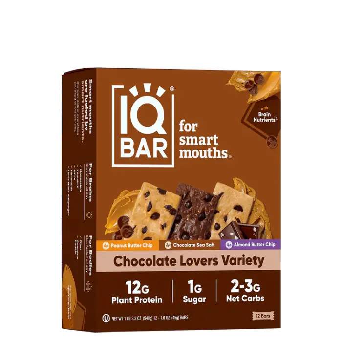 IQBAR Chocolate Lovers Variety (12 Bars) - Assorted Flavors of Peanut, Butter, Almond, Chip, and Salt - Peanut Bars Snacks