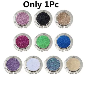 Round Fashion Foldable Sparkling Leather Hook, Creative Bag Hanger, Portable Small Table Edge Hook, Convenient Handbag Holder