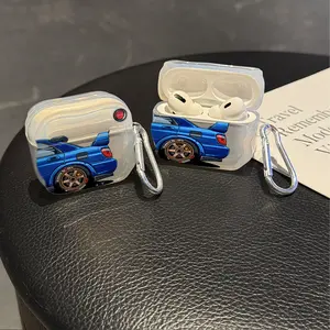 Blue JDMs modified car Protective Case Cover for Apple AirPods 1/2/3/4/Pro/Pro2 TPU Texture Lightweight and Durable Anti-Scratch Shockproof Protection Earphone Charging Box Accessory With Buckle
