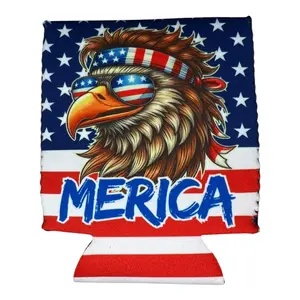 MERICA Bald Eagle Beer Can Sleeve - High-Quality Party Drinkware for 12 oz. & 16 oz. Cans, 16 oz. Bottles, Indoor & Beach Use - Utensils, Kitchen