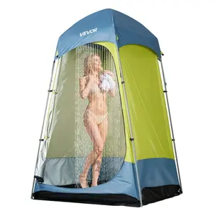 VEVOR Camping Shower Tent, 1 Room, Portable Privacy Tent Changing Room with Ground Stakes, Ropes, Carry Bag, and Steel Poles, 200D Oxford Fabric with Silver Coating, for Camping, Beach, Fishing