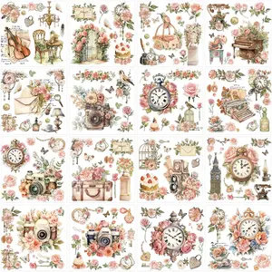 Floral Rub on Transfers for Crafts: 16 count  Rub on Transfers for Furniture Stickers with , Clock & Camera Designs DIY Craft for  Glass Furniture  Decor
