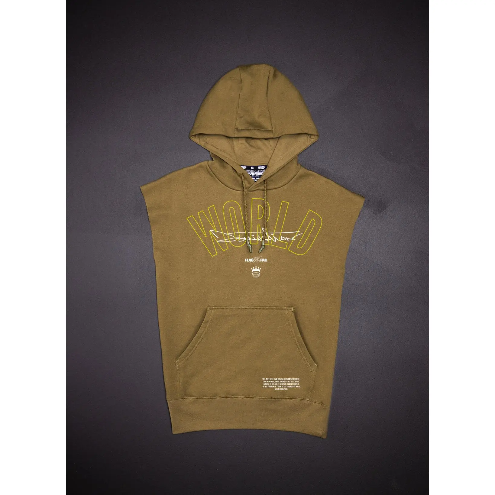WORLD DOMINATION SLEEVELESS HOODIE - OLIVE