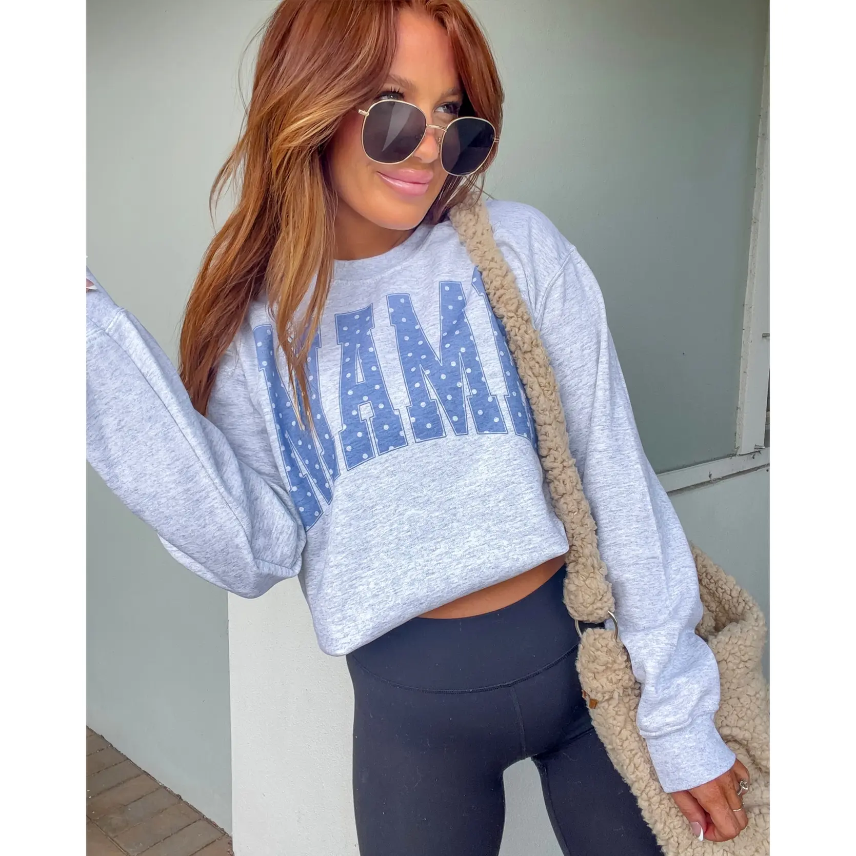 Blue Polkadot Mama Graphic Top