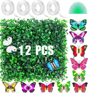 10 X 10 in Artificial Grass Wall Panel Backdrop,UV-Anti Greenery Boxwood PanelsEquipped with Double Sided Adhesive Tape, for Indoor Outdoor Grass Wall Backdrop