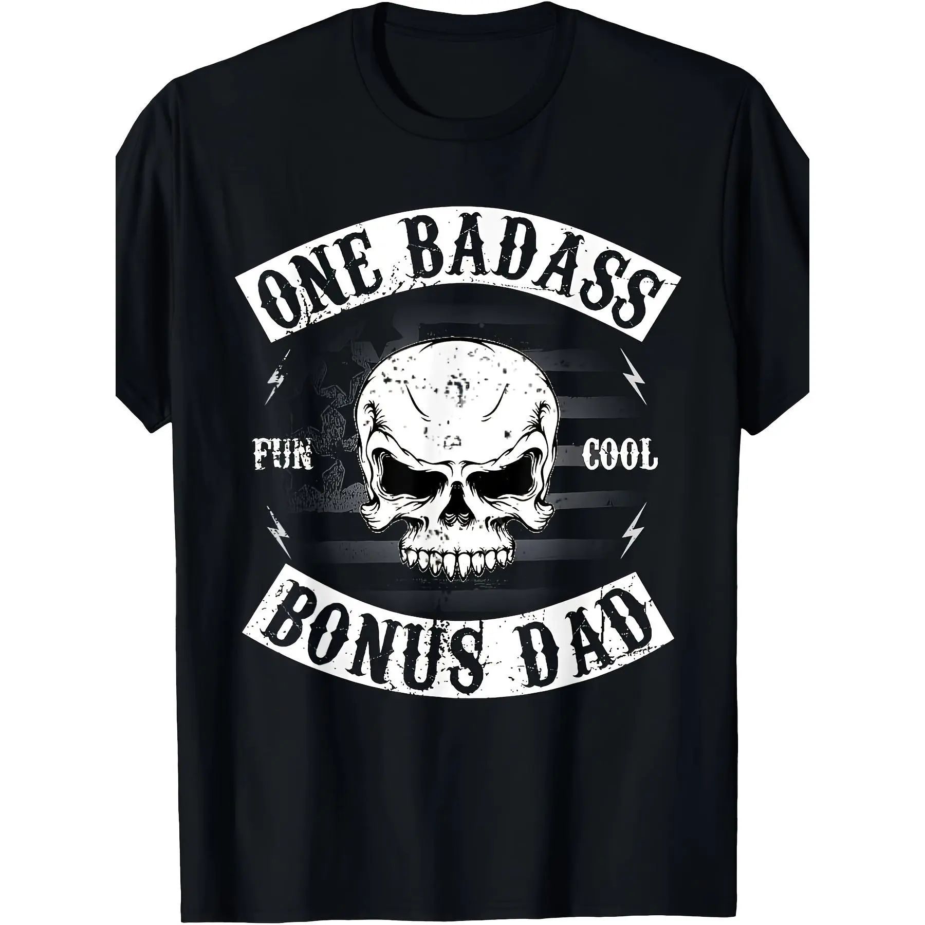 [Funny Bonus Step Dad T-shirt] One Badass Bonus Step Dad Funny Gift Birthday Stepdad T-shirt With Fancy Print, Casual Comfy Tee, Trendy Short Sleeve Top For Summer Daily Wear - 100% Cotton Fabric180g