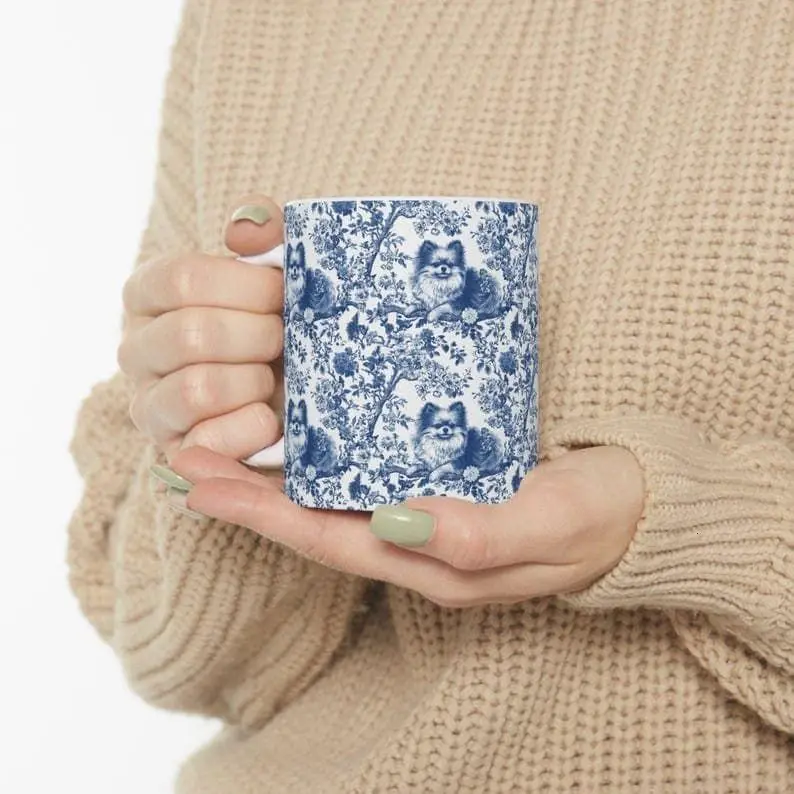 [Sale off up to 50%] Pomeranian French toile de jouy Mug, Pomeranian Gifts, Pomeranian Mugs, Pomeranian lover Gift, 11oz & 15oz ceramic mug