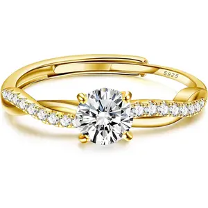 YADOCA 925 Sterling Silver Ring for Women Engagement Ring Adjustable Cubic Zirconia Rings Wedding Eternity Promise Infinity Thumb Ring Anniversary Jewellery Gift with Box (Silver/Gold)