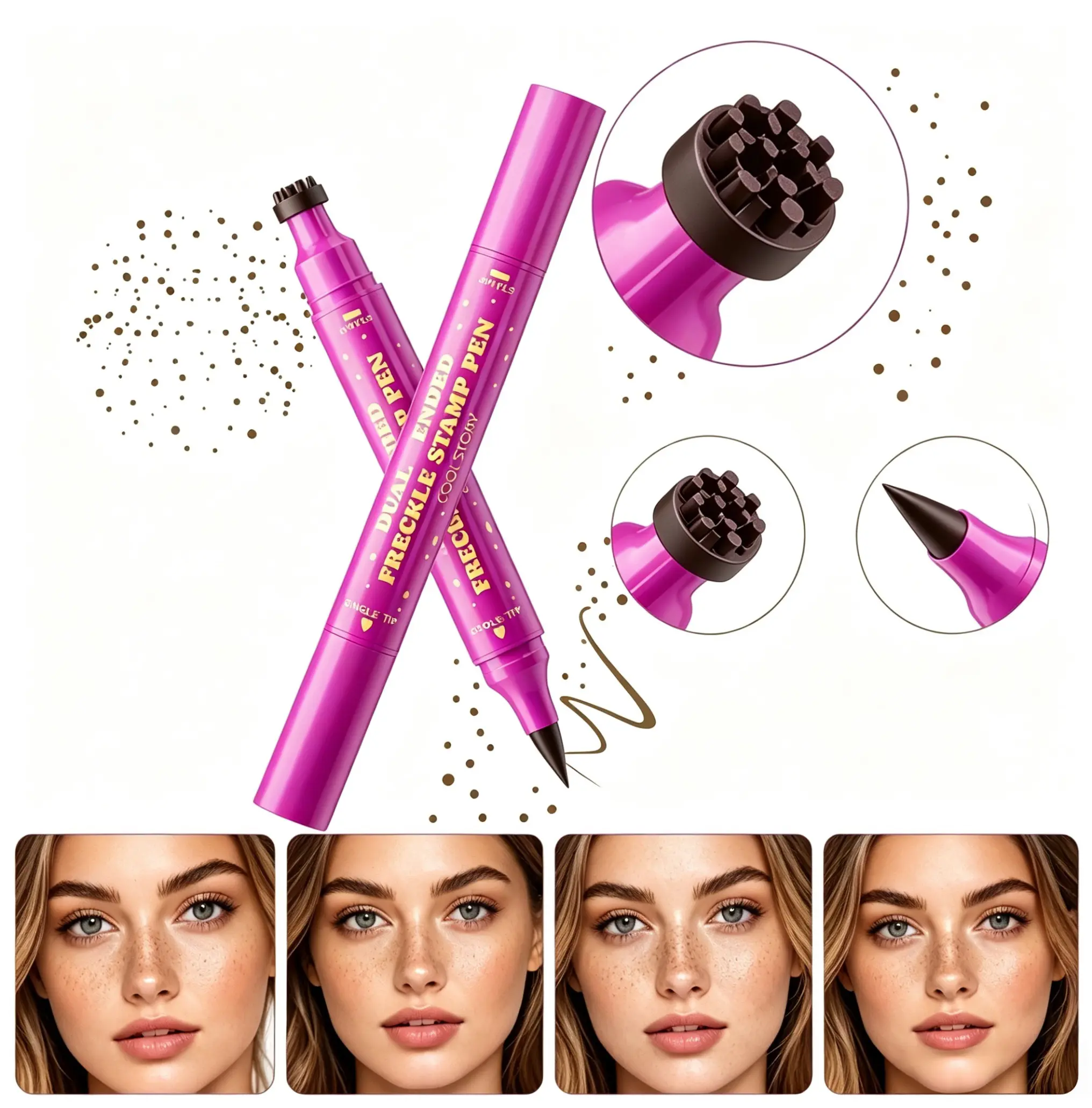 Waterproof Freckle Pen with Buildable Pigment, Lightweight 2-in-1 Faux Freckle Stamp & Long-Lasting Liquid Eyeliner with Fine Brush Tip