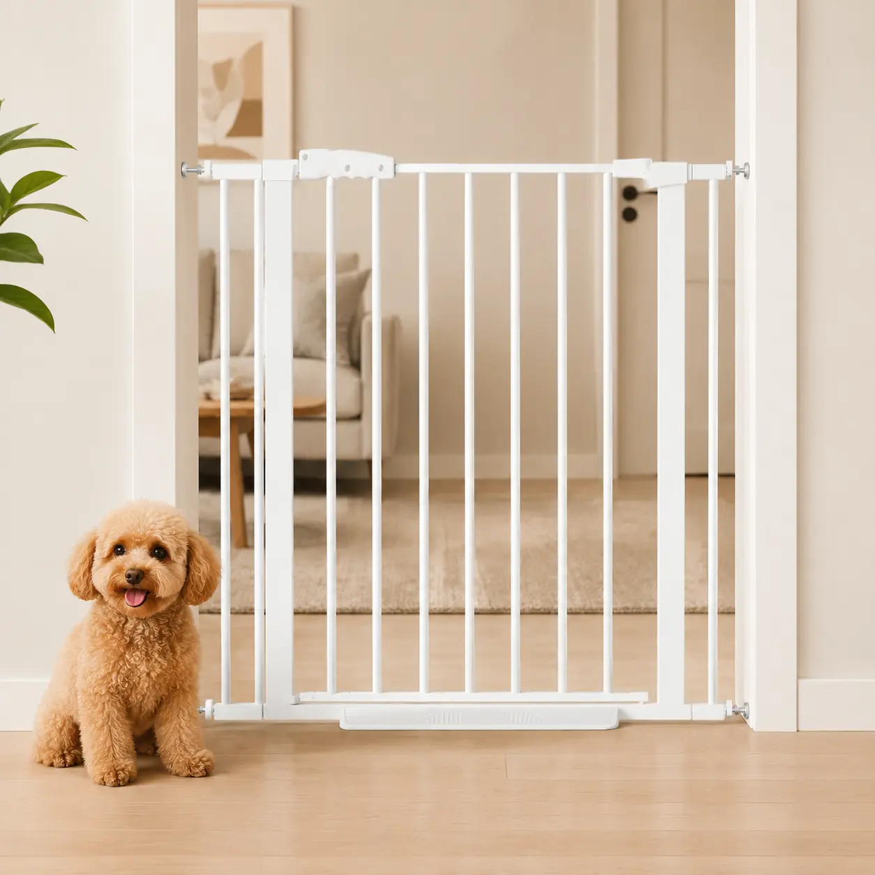 littleox 29"-40.5" Pet Gate for Stairs, 30" Tall, Auto Close Safety Dog Gate, Pressure Mounted Easy Walk Through Pet Gate for Doorways, Durable Stair Gate, 30" Tall, White