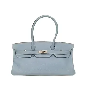 Pre-owned HERMÈS Shoulder Birkin J7 linen blue Togo leather frame Q silver buckle