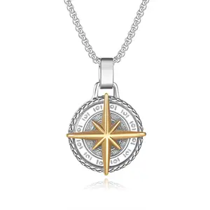 Hip-hop personality retro stainless steel six-pointed star necklace cross compass men's titanium steel pendant necklace