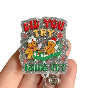 Glitter My Badge Christmas gingerbread nurse badge reel for nurse and hospital workers. Badge clip Badge pull - Retractable swivel clip with a 360 rotation. Great gift for coworker.