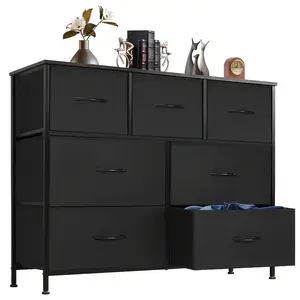 Dresser with Storage, 45 inch TV Stand Fabric Tower with 7 Drawers, Chest with Bins, Wooden Top, for Kid room, Closet, Nursery space saver, bedroom drawer