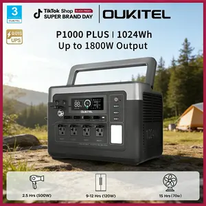 OUKITEL1024Wh LiFePO4 Power Station Perfect for Camping & Travel& Projector, USB-C, Folding Solar Panel Home Backup, 1024Wh Portable Power Station, 1000W Solar Generator for Camping Home Emergency Backup