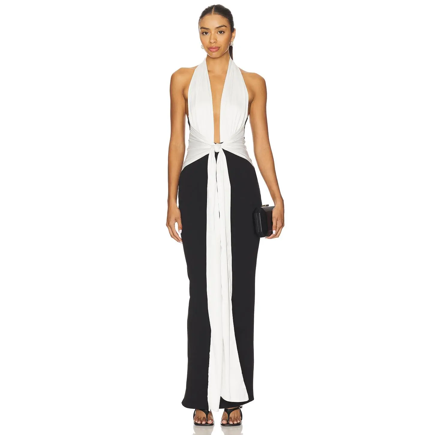 Nookie Chiara Halter Gown in White & Black