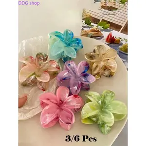 2026 3/6pcs Ombre Flower Hair Clips, Large 8cm Plumeria Claw Clips, Lightweight Acrylic Floral Jaw Clips for Women, Perfect for Daily, Beach Vacation & Summer Styling