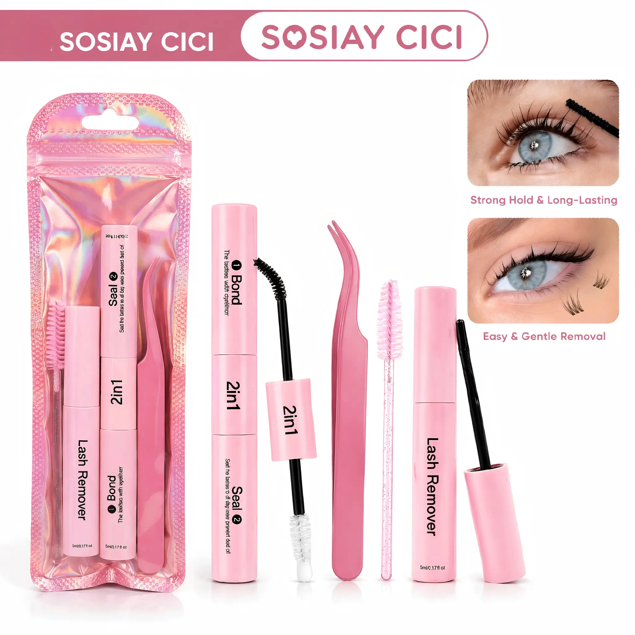 SOSIAYCICI Lash Bond & Seal | Lash Remover | Lash Tweezers | Black Natural Glue Strong Hold Waterproof Long Lasting Suitable for Sleeping Washing Girl Gifts DealsForYourDays Summermashup Makeup Cosmetic