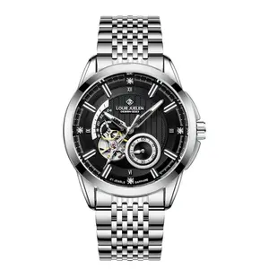 V-090 Men's 43mm Waterproof Open Dial Quartz Watch, Genuine Leather Band, Luminescent Pointers, Business-Sports Versatile Roulette Wheel Casual Fashion Watch