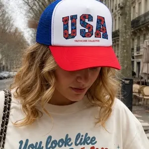 "USA FLORAL" Trucker Hat, Adjustable Cap, Americana, 4th of July, Red White & Blue, Patriotic
