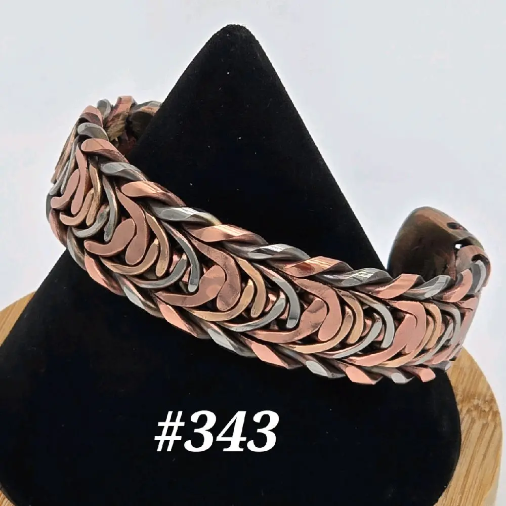 #343 Copper SS SB  5 7/8" x 3/4"   Hand-Woven Cuff Bracelet Handmade Artisan Jewelry Unisex Gift Ready Open Cuff Design Comfortable Daily Wear