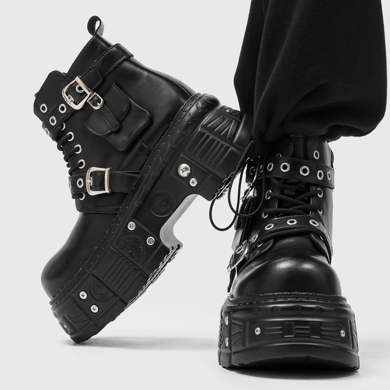 Men's Dark Punk Platform Boots Belt Decor Silhouette Flattering Street Fashion 2026 New