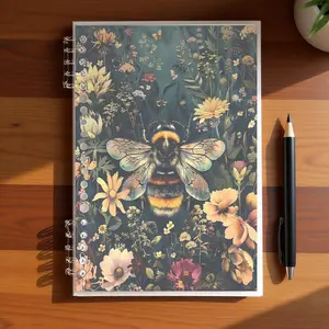 Bumblebee & Flowers Themed Notebook, A5 Size, Lined Pages, Vibrant Nature - Inspired Design, Perfect for Office & Daily Use, Premium Paper Material, Stylish & Practical Stationery