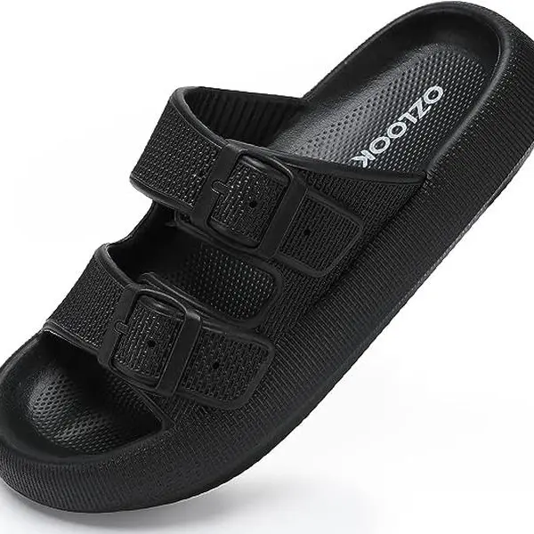 Women's Thick Sole Slides - EVA Ultra-Cushion Adjustable Strap Home Slippers with Secure Buckles, Chic Slip-On Double Strap Sandals for Women, All-Season Casual Footwear
