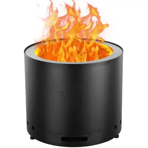 VEVOR Smokeless Fire Pit Stove Bonfire, H: 15.4 inx Dia: 19.3 in, Wood Burning Fireplaces with Removable Ash Pan, SUS430 Stainless Steel inner Portable Outdoor Firepit, for Outdoor Patio Camping