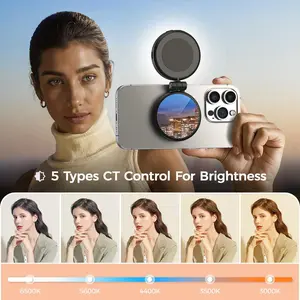 Magnetic Selfie Light for iPhone MagSafe CRI97 360° LED Ring Fill Light with Mirror for Selfies Photography Short Videos Live Streaming Video Calls Metal Portable Black Smartphone Cellphone
