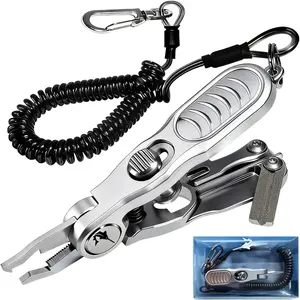4-in-1 Fly Tying , Fishing Gear with O Ring Spliter, Line , Lure Eye Cleaner and Hook Sharpner Kit, Stainless Steel Braided Mono Fluoro Clippers, Nipper Pliers Tool Accessories