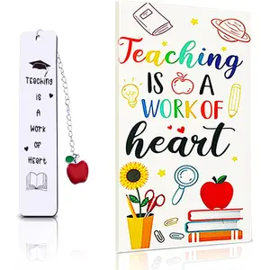 to School Teacher Appreciation Gifts- Teaching is A Work of Heart Bookmark&Sticky Notes Set- Cute Student for Teacher Gifts