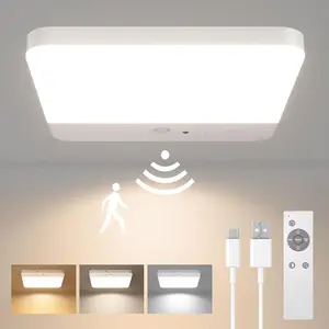 Motion Sensor Ceiling Light Fixture, Cordless Closet Light Battery Operated, Rechargeable Magnetic Mount LED Shower Light for Bathroom,Stairs,Garage,Hallway,3 Color Temperatures,Remote Control