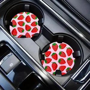 Cartoon Strawberry Pattern Car Coaster, Cute Non-slip Car Cup Holder Coasters, Universal Car Interior Decorative Accessories, Car Interior Accessory