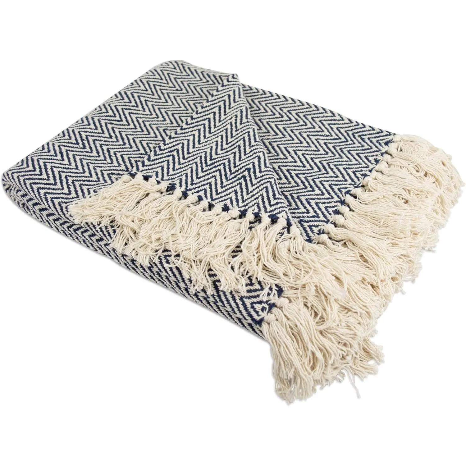 DII Chevron Throw Handloomed Cotton, 50x60, Nautical Blue