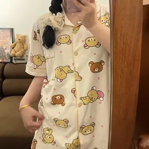 Rilakkuma Cute Pajama Set Summer Sleepwear 2 Pieces Short Sleeve Short Pant Indoor Wear Kawaii Homewear