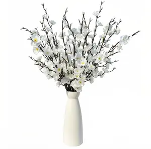 12/30Pcs Long-Stem Winter Artificial White Plum Silk Flower Bouquet - Fake Wintersweet Plastic Decorative Plants, Home Decoration Bouquet for Living Room, Wedding Centerpieces (Vase Not Included) | Casual & Business Box-Ready Home Supplies