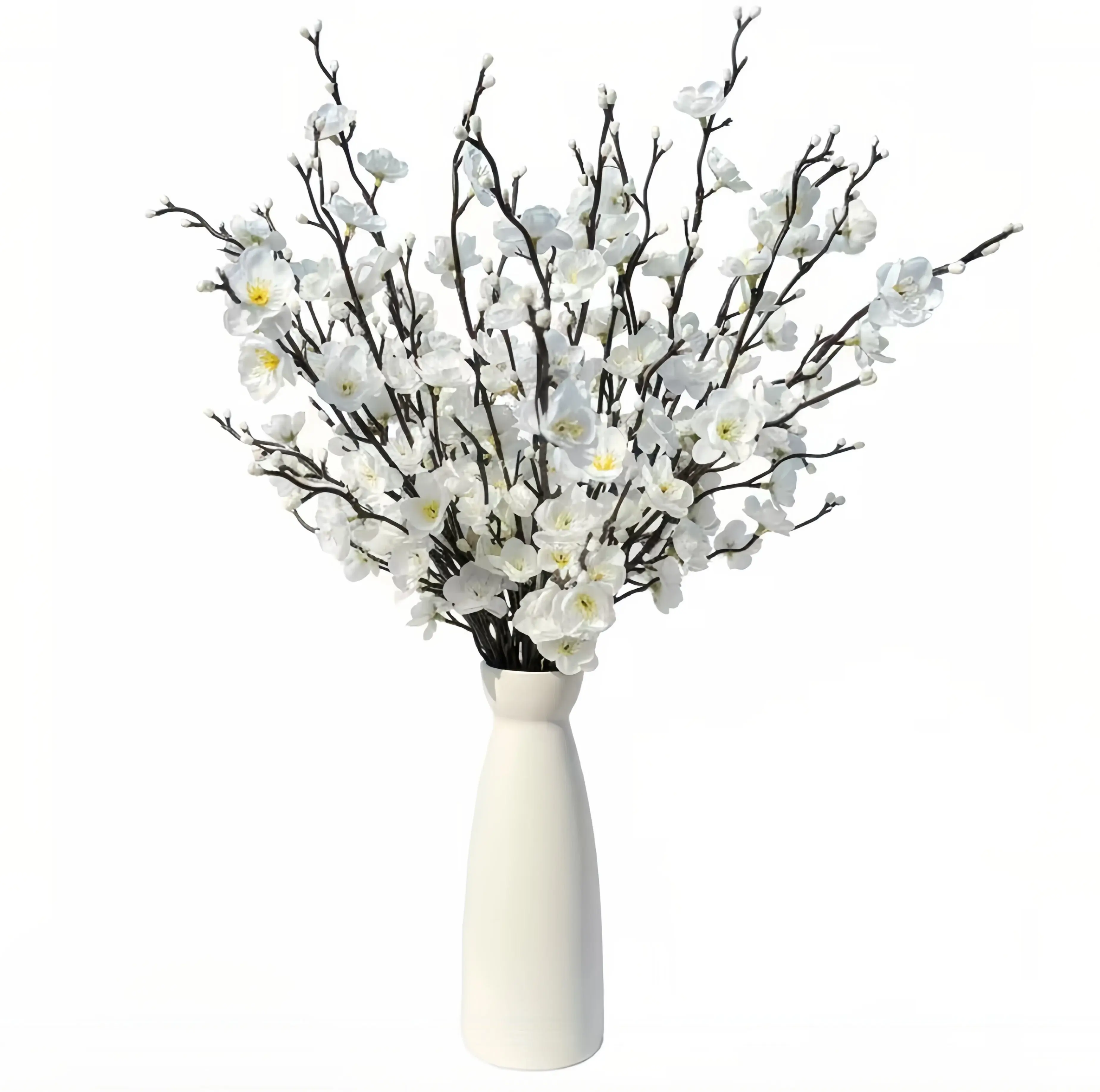 12/30Pcs Long-Stem Winter Artificial White Plum Silk Flower Bouquet - Fake Wintersweet Plastic Decorative Plants, Home Decoration Bouquet for Living Room, Wedding Centerpieces (Vase Not Included) | Casual & Business Box-Ready Home Supplies