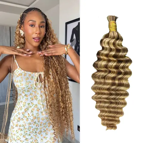 YWIGS Deep Wave Bulk Human Braiding Hair for Boho Braids Natural Human Hair for Boho #27/30/613, #4/27/30 30/613, #4/27/30 #TikTokShopFallDealsForYou