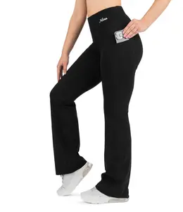 CottoNIR High Waist Bootcut Leggings with Pockets for Women - Soft Cotton Blend Yoga Pants