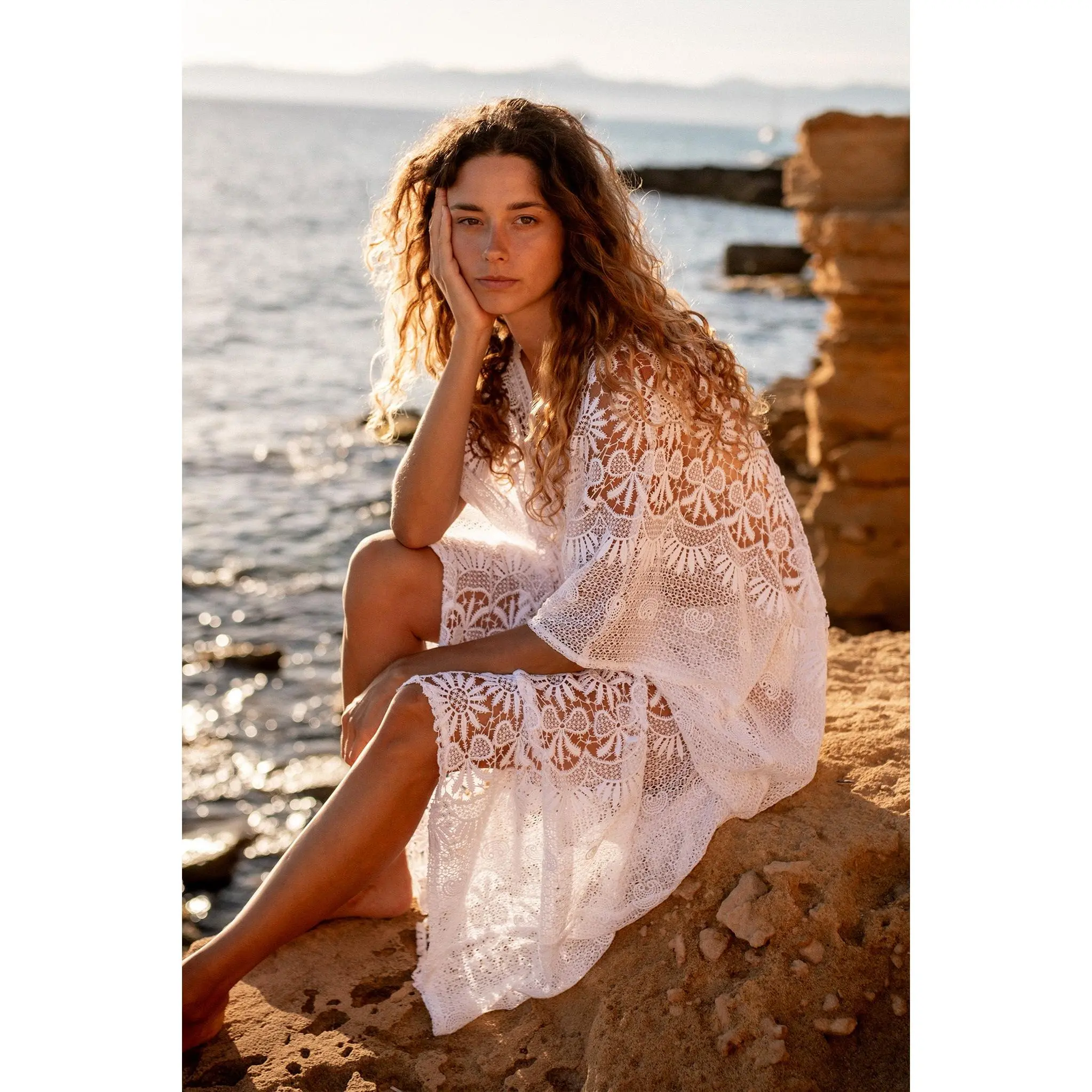 Rachel Sunflower Scallop Lace Caftan