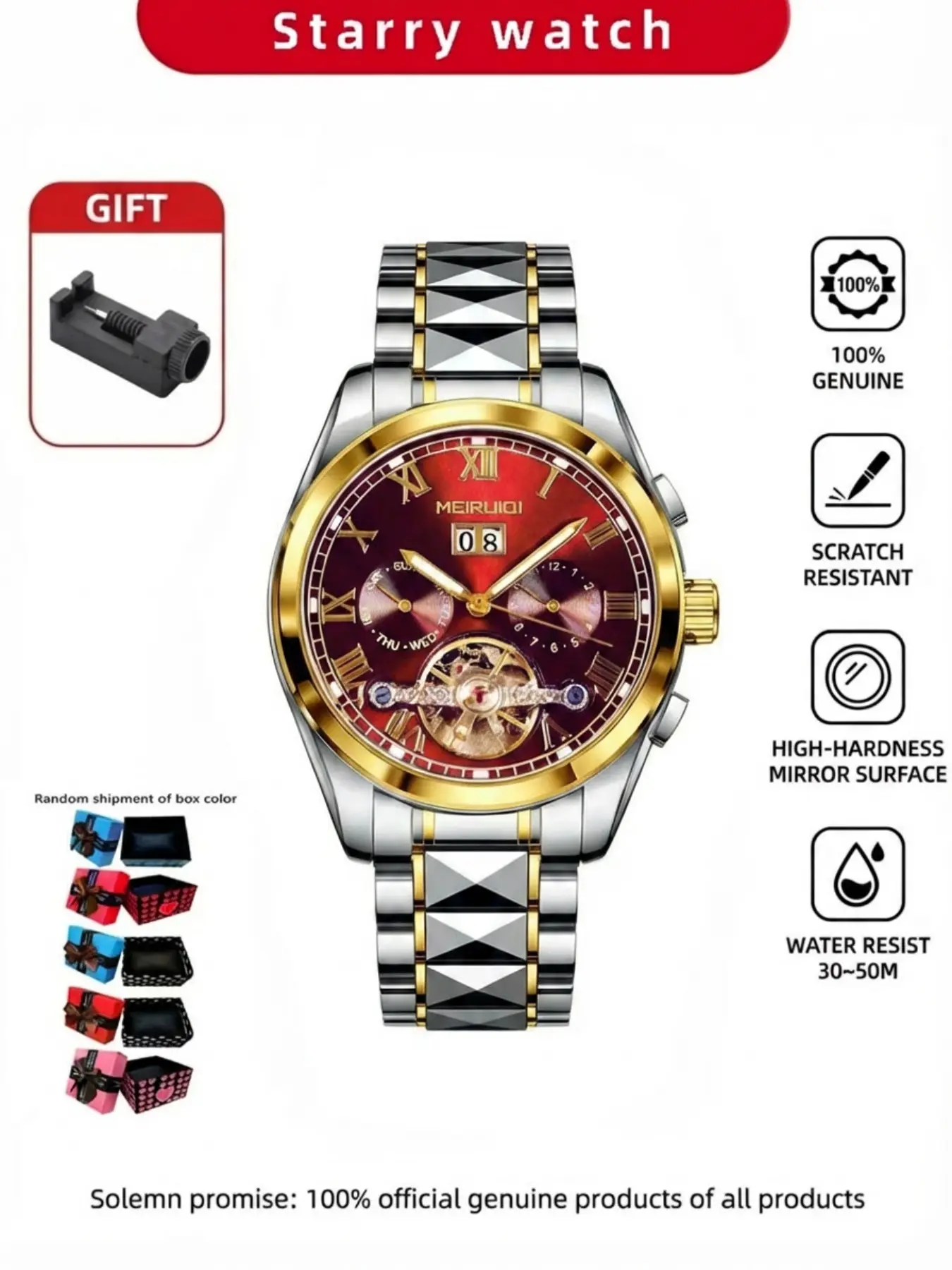 A Men's 2025 New Waterproof Luminous Hollow Advanced Multi functional Fully Automatic Mechanical Watch Business Automatic Stainless Steel Wristwatch Multifunctional Watch