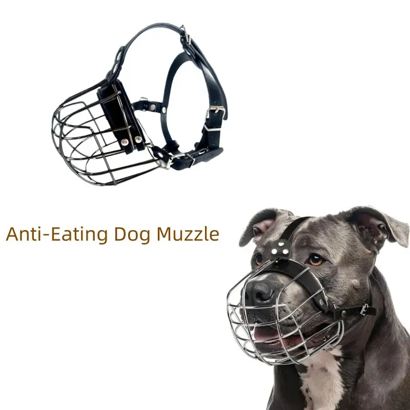 Heavy Duty Metal Mesh Dog Muzzle for Large Breeds Rottweiler Bulldog Cane Corso Anti-Chewing Breathable Protection