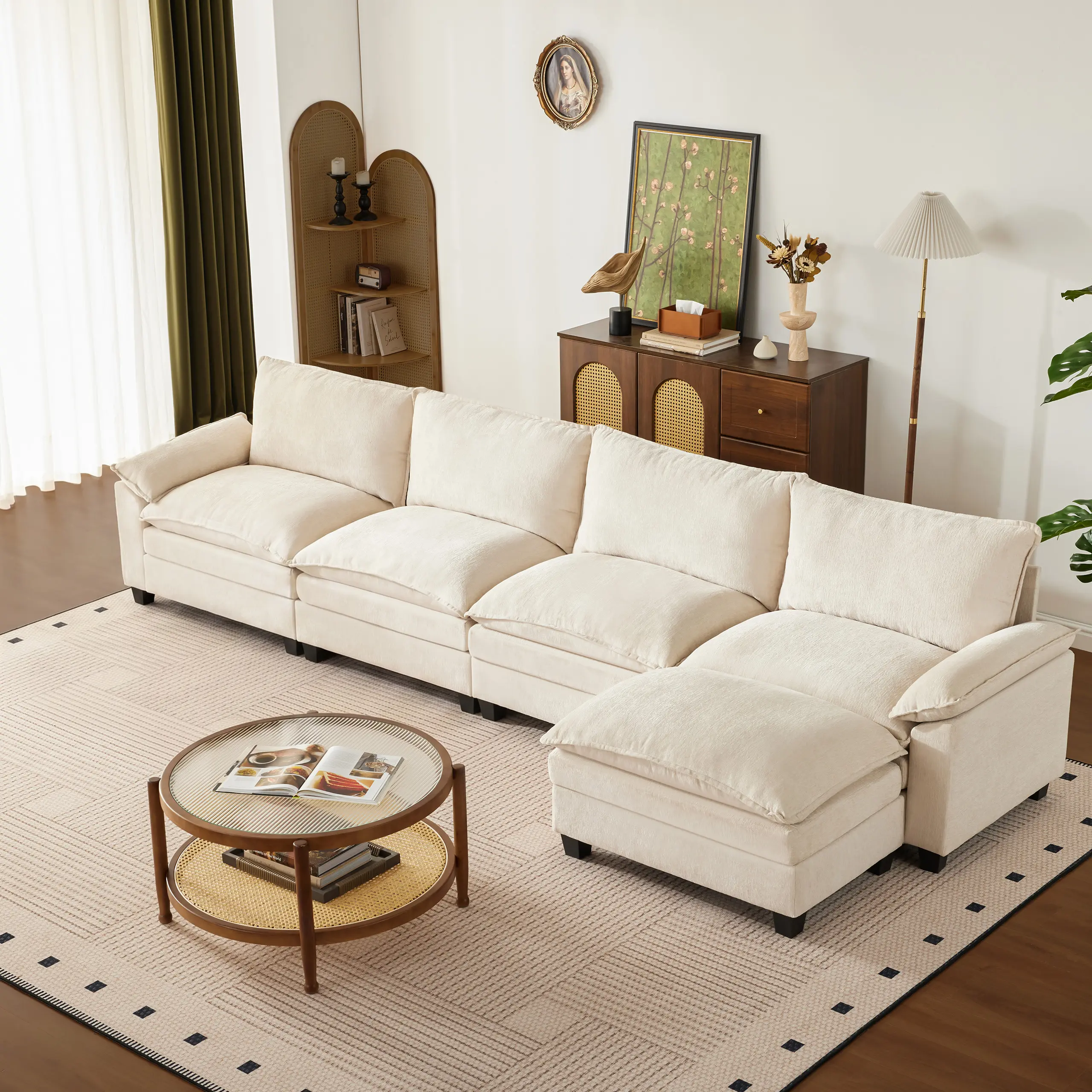 Beige-5 Seats（1 ottoman）