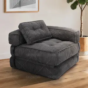 WGCTEK Folding Sofa Bed, L-Shaped Convertible Sofa Bed with Armrest Foldable Sleeper Sofa with Pillow, Portable Fold Out Chair Bed Comfy Floor Lounge for Living Room Bedroom, Dark Grey