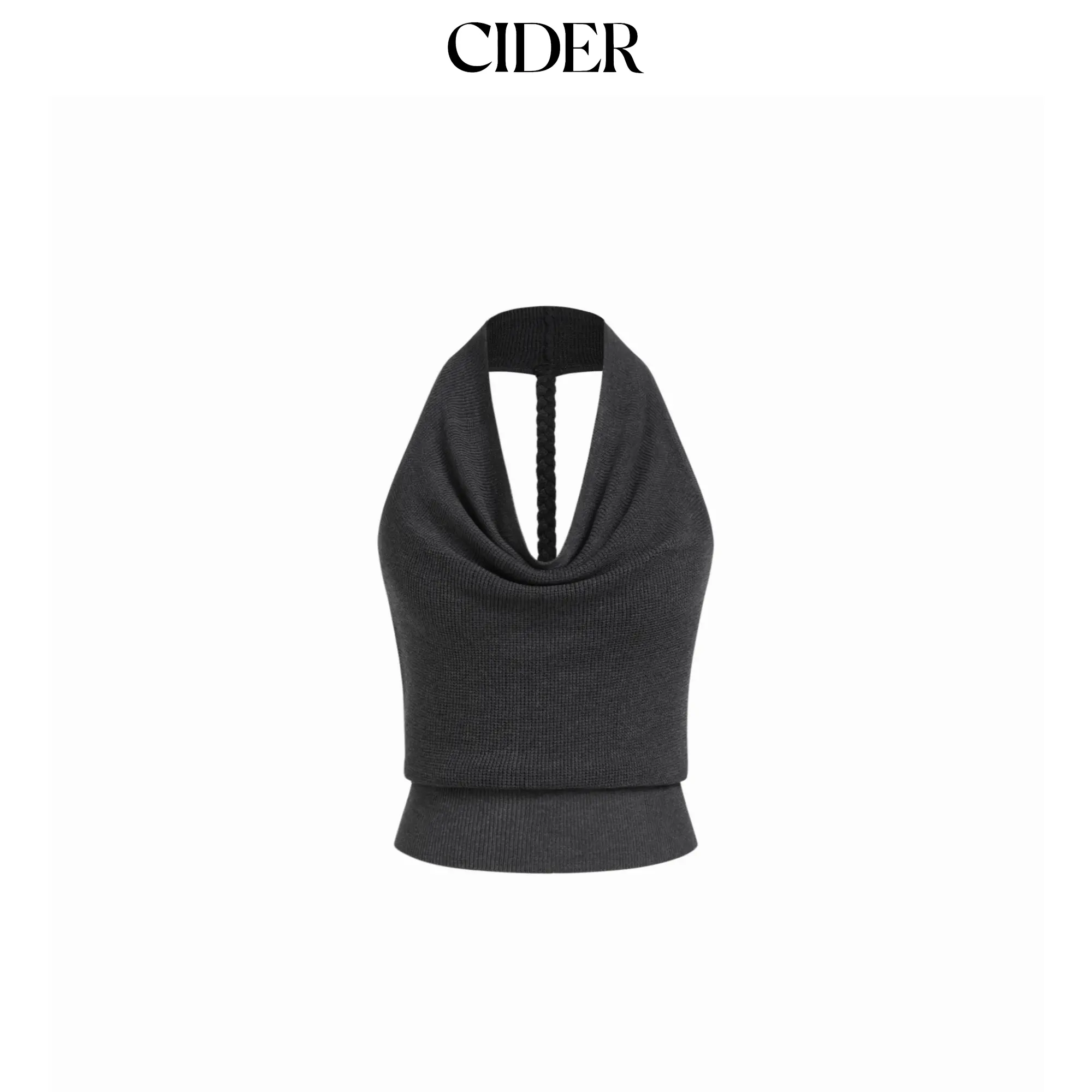 Cider Knit Cowl Neck Backless Crop Top With Braided Detail
