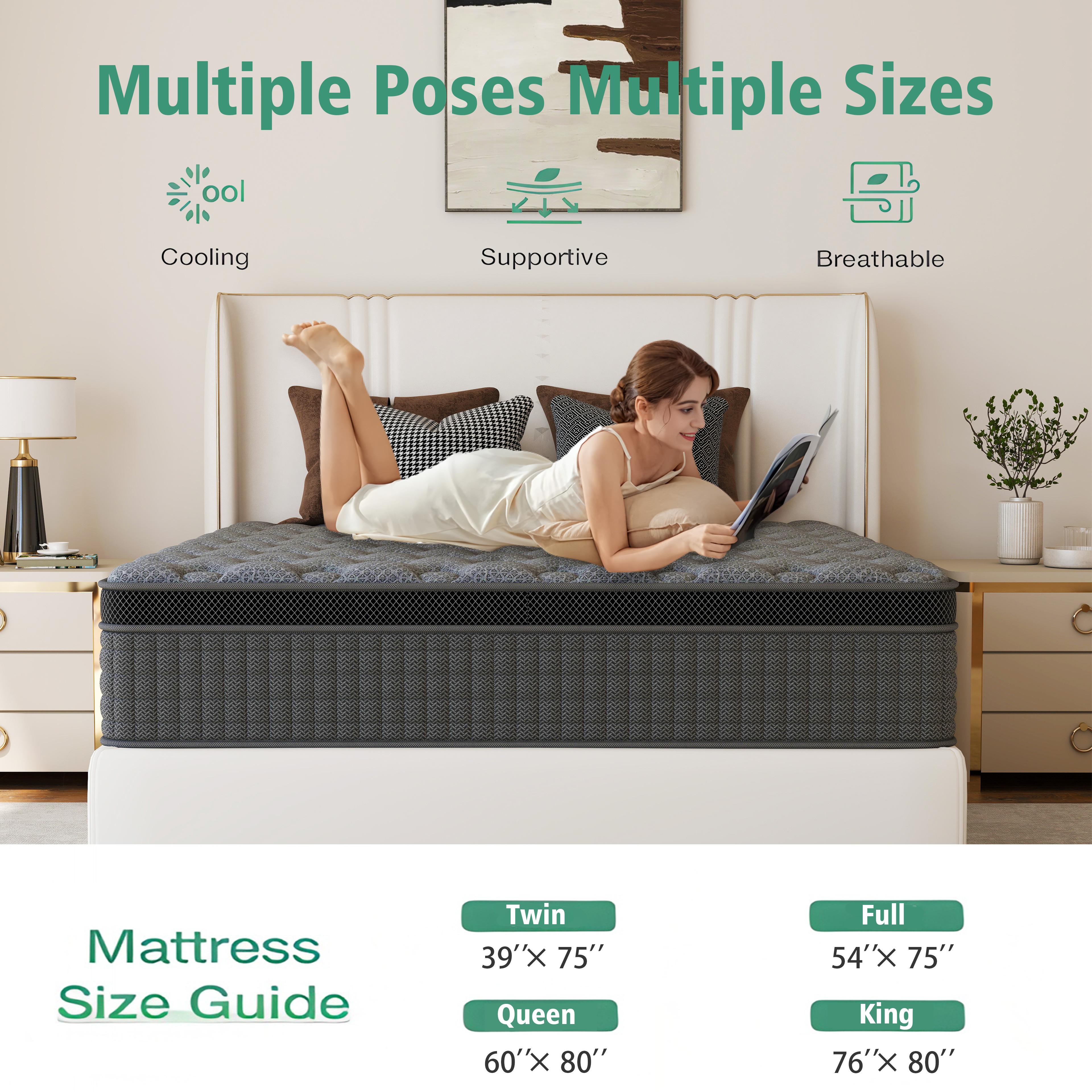 12/14 Inch Twin Full Queen King Mattress Individual Pocketed Coil & Memory Foam Hybrid Medium Firm Lumbar Support Orthopedic Design For Home Bedroom Hotel Boxed Mattress Holiday Gift Modern Furniture Ergonomic Sleep Solution