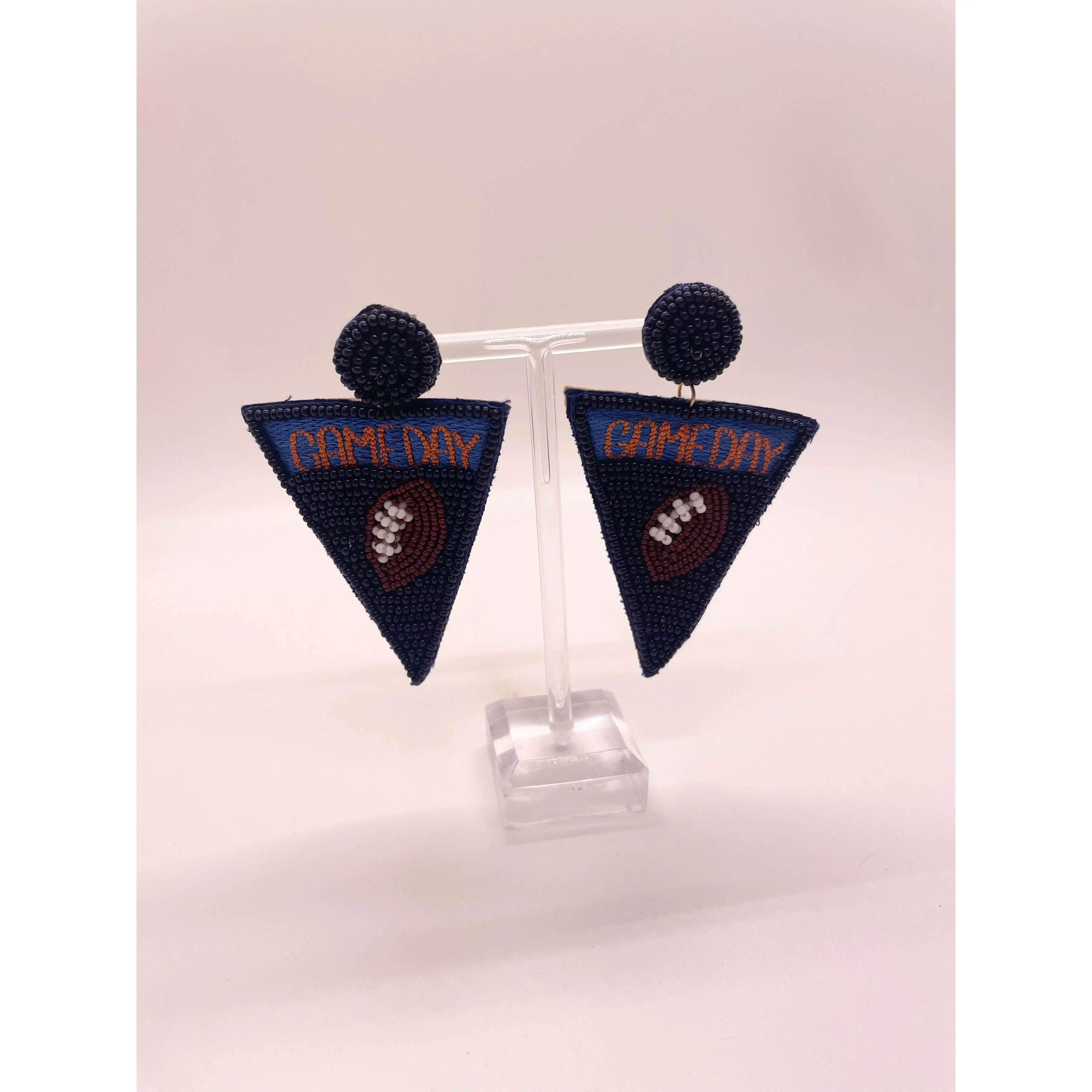 Navy Blue Beaded Triangle Gameday Earring