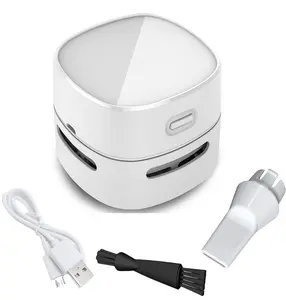 Mini Table Dust Sweeper Desktop Vacuum Cleaner with Auto Power-Off & 360º Rotatable Head for Home Office USB Charging White